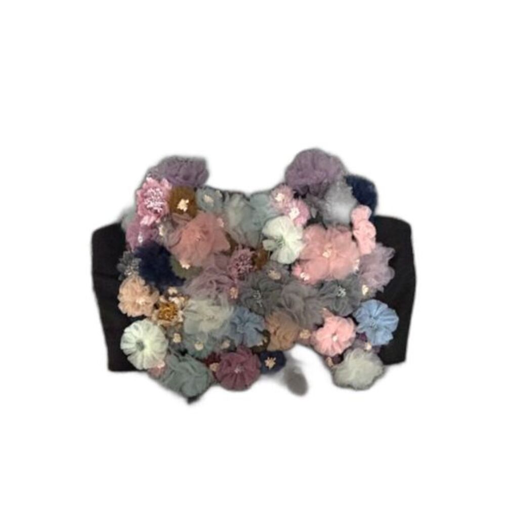 The Sang 3D Flower Applique Bustier Spaghetti Strap Crop Top L